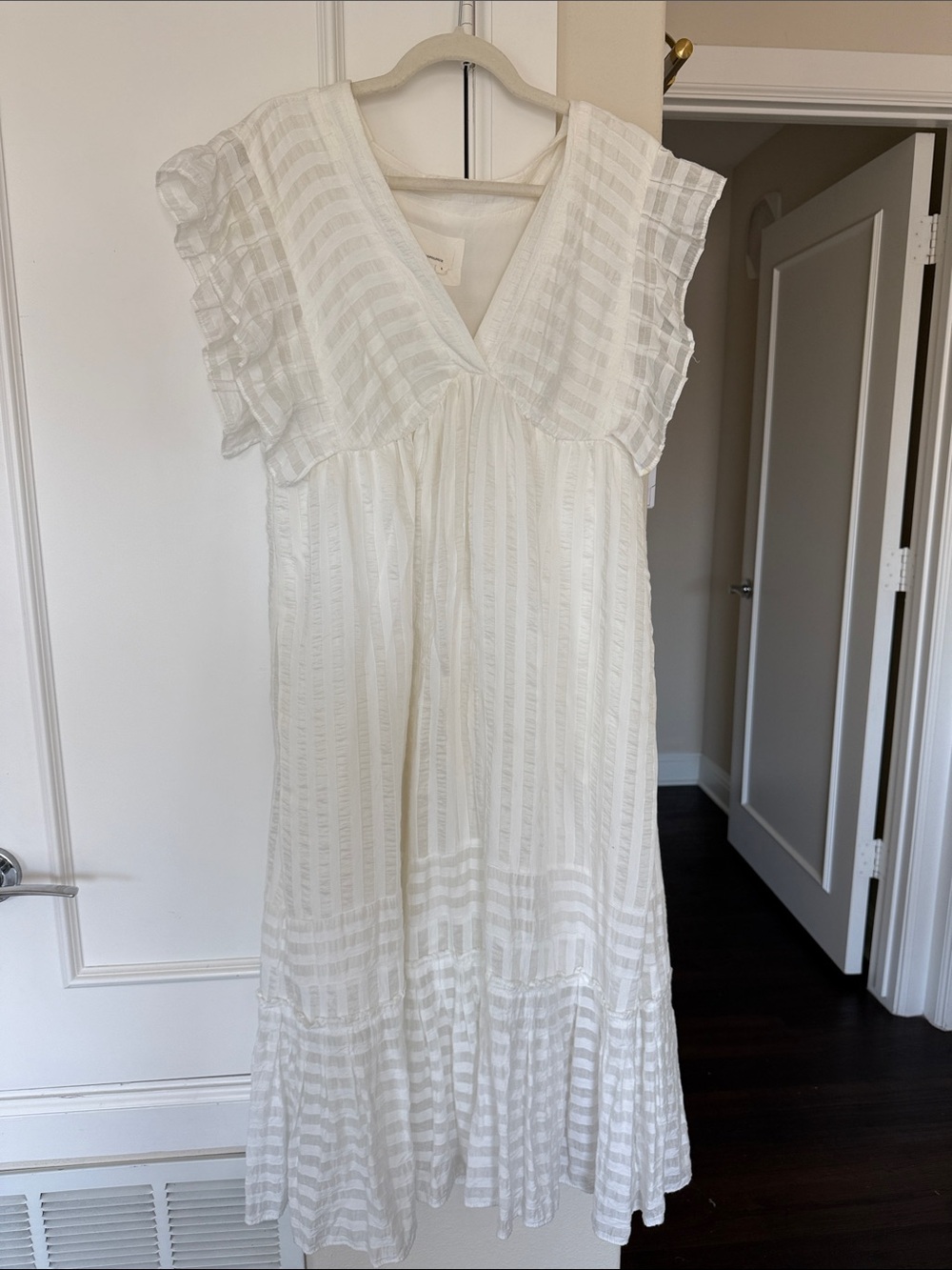 Anthropologie Cream V-Neck Textured Midi Dress